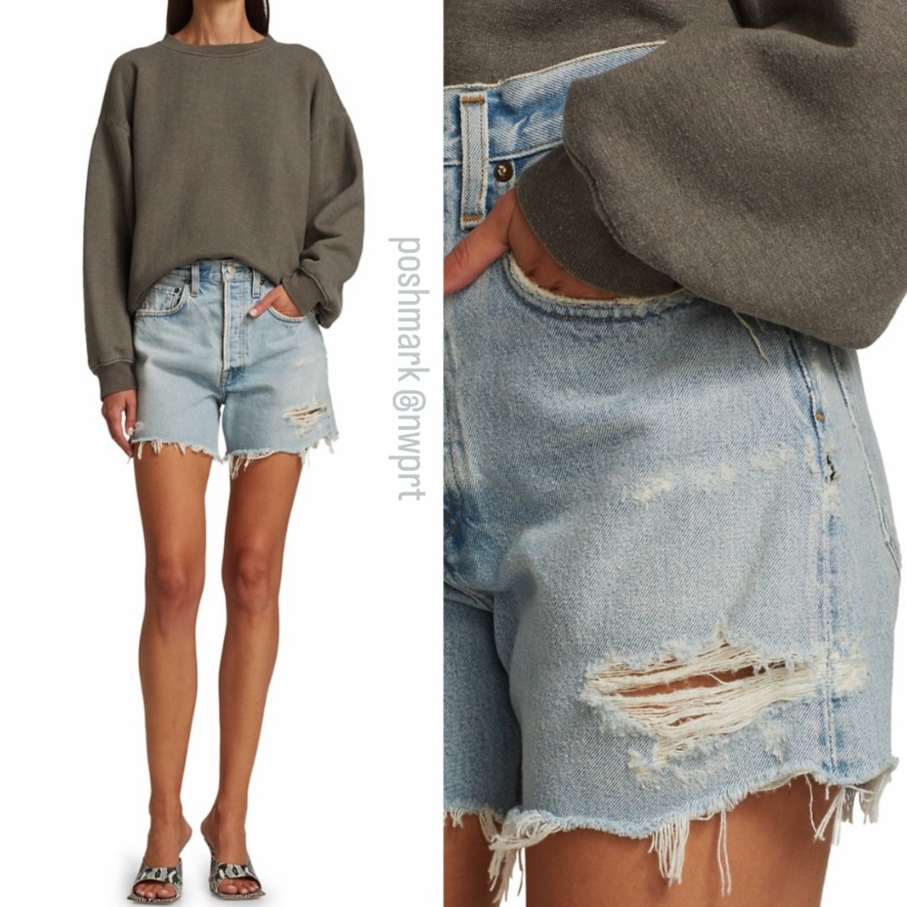NWT ✨ AGOLDE Riley GROOVE Denim Jean Shorts High Rise Waist Cut Off Fray 24